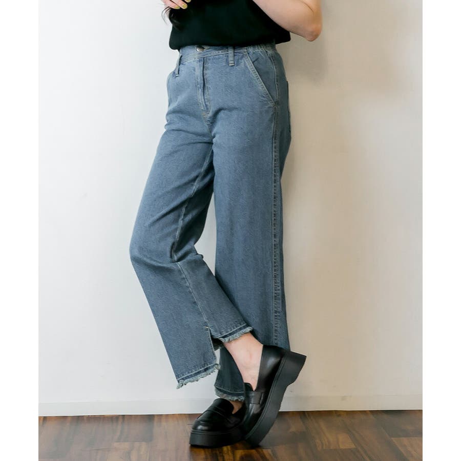 M・L・LL・3L・4L】サイドスリット裾加工パンツ[品番