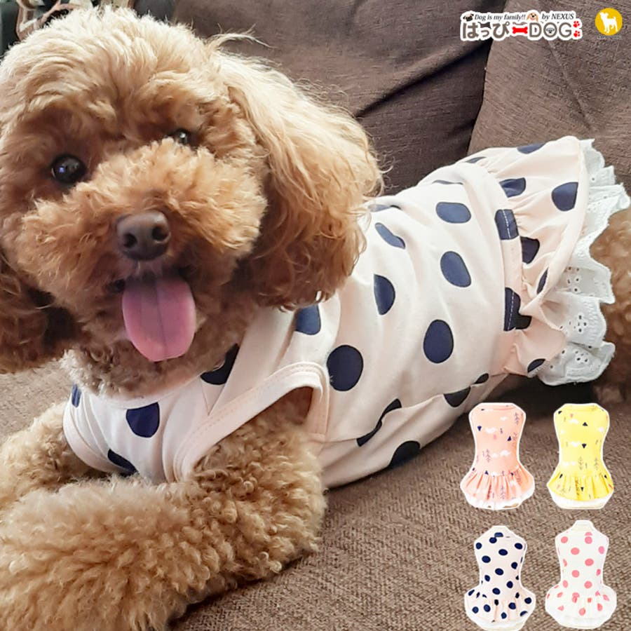 犬服犬の服ペット用品 ピンクXS フリルドット柄ニットフリルワンピース