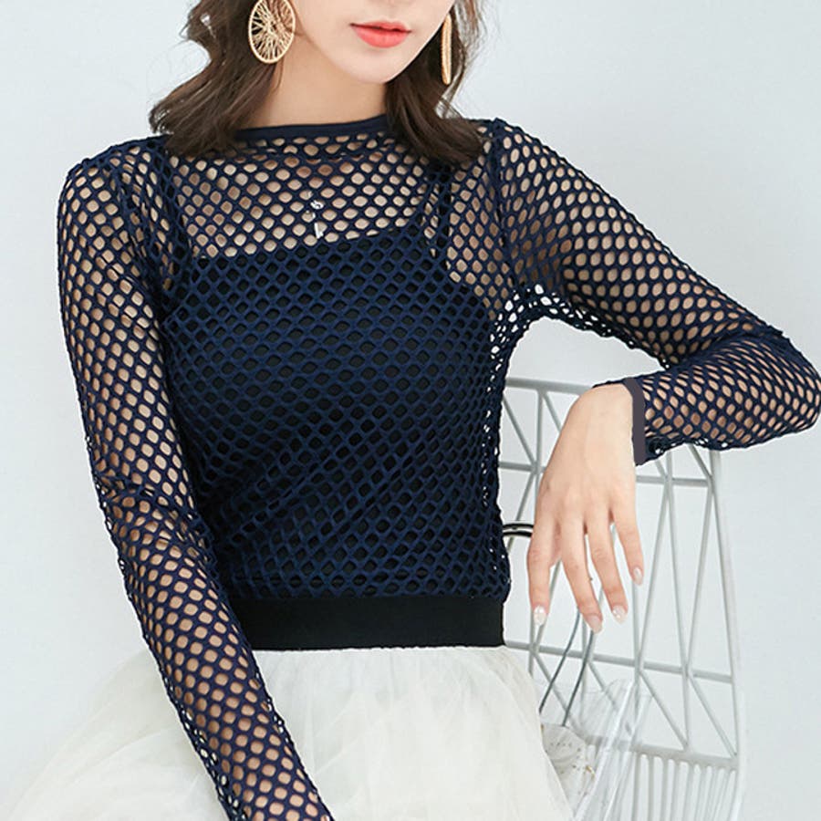 シースルー トップス レース 重ね着 長袖 網 長袖[品番