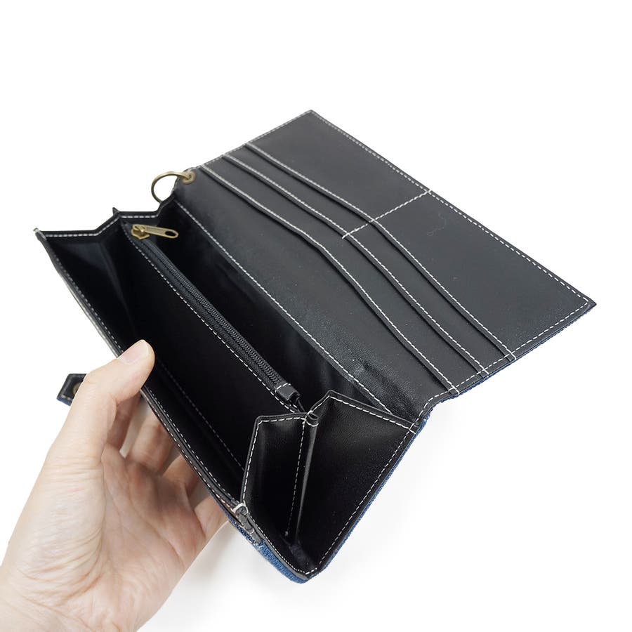 財布長財布メンズレディースデニム財布人気ウォレットチェーン付きKeys