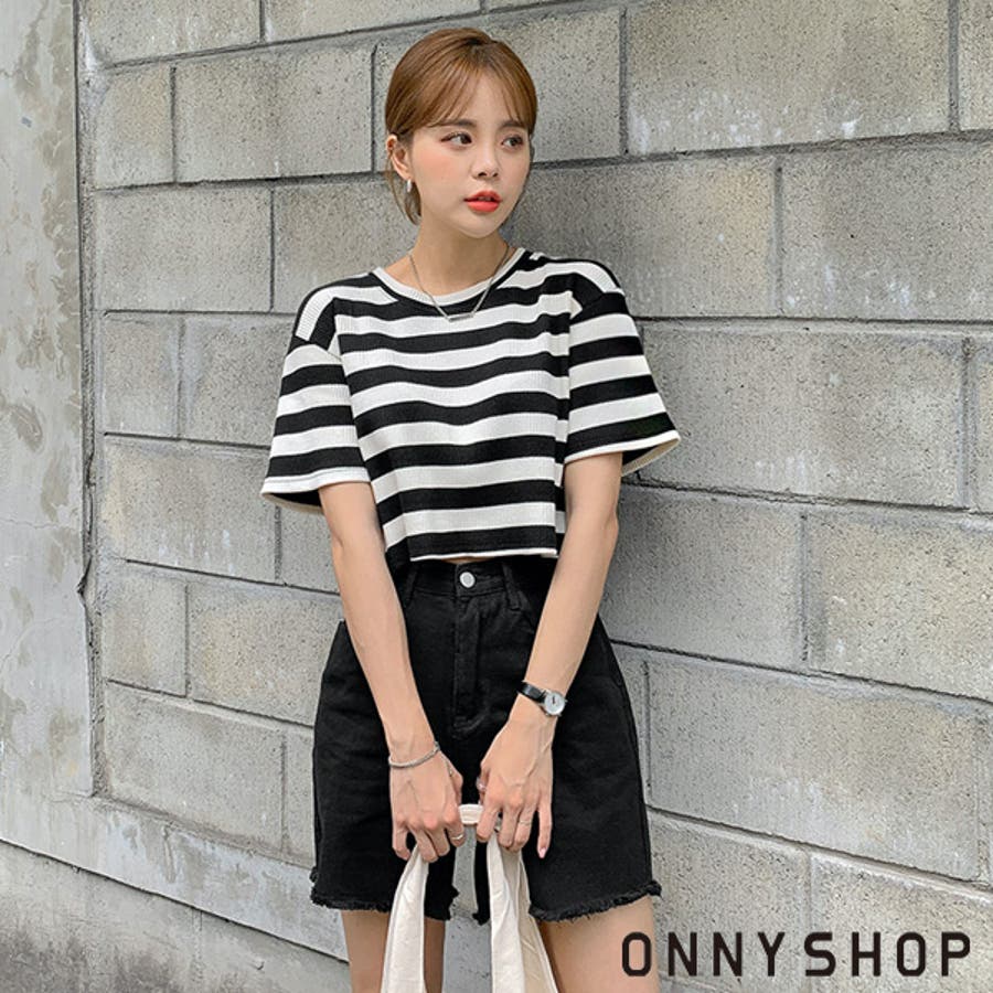 ポイントボーダーリブショートトップス P000ckav 韓国 品番 Pagw Onny Shop オンニショップ の レディースファッション通販 Shoplist ショップリスト