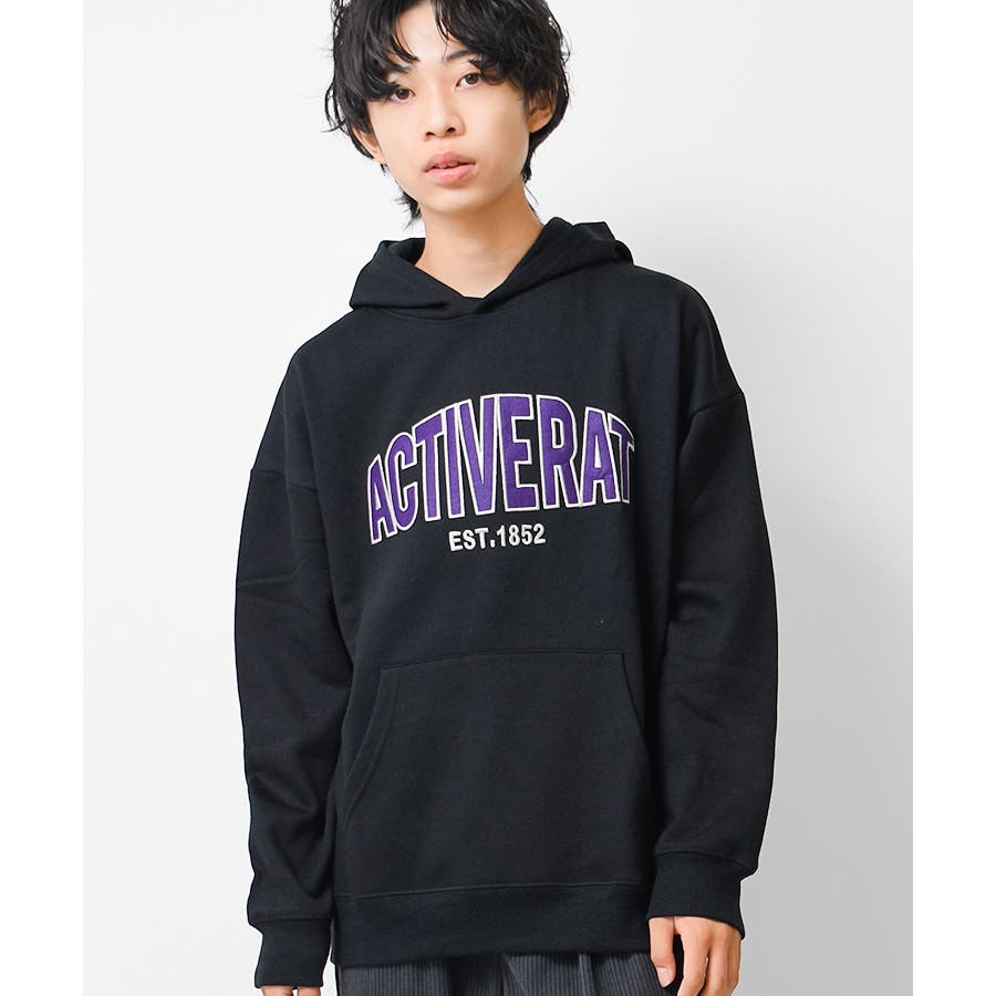 裏起毛ロゴアップリケ刺繍フーディー パーカー スウェット[品番