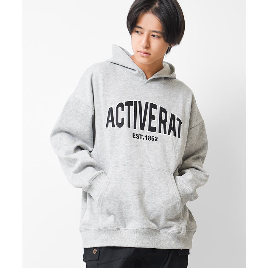 裏起毛ロゴアップリケ刺繍フーディー パーカー スウェット[品番