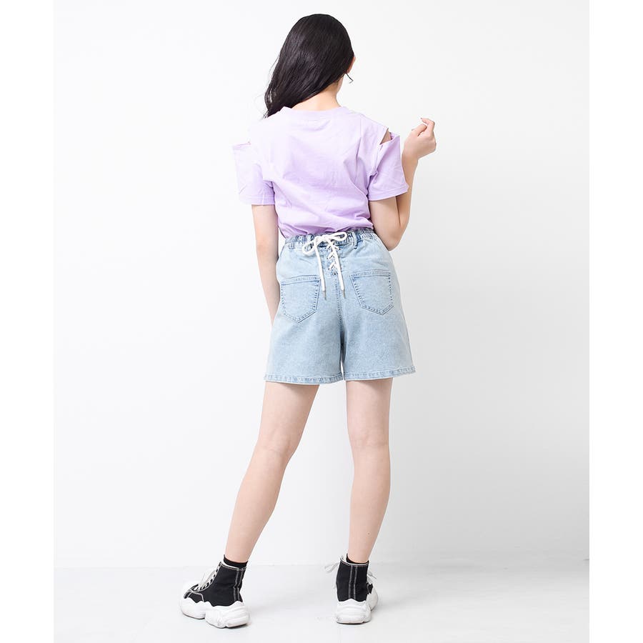 バックレースアップデニムショートパンツ ボトムス 半ズボン