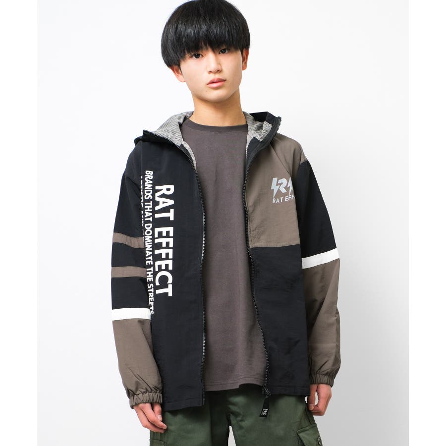 フード付きカラー切替ナイロンジャケット アウター 子供服[品番