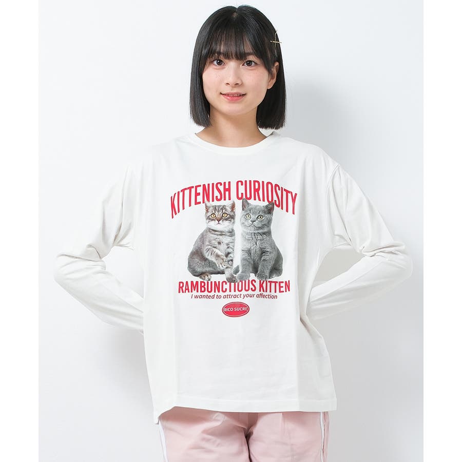 猫転写プリントロングTシャツ トップス ロンT[品番：SHUK0001732