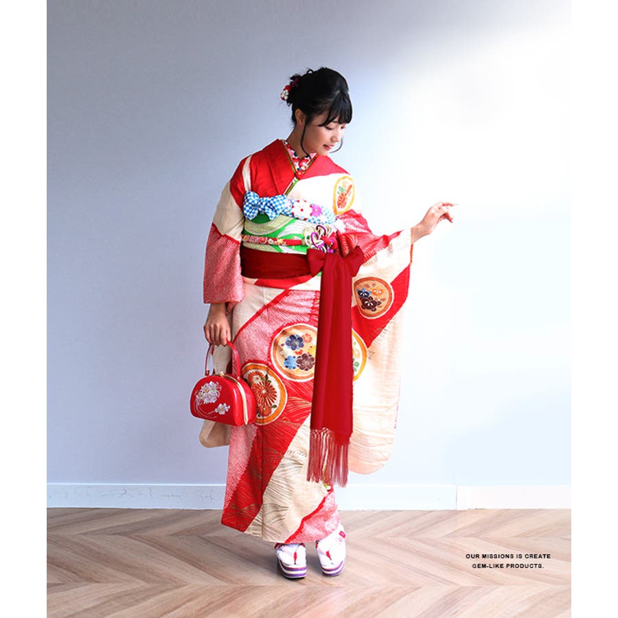 未使用 商品タグ付き美品 和風館 振袖 正絹 志古貴 しごき からし色ストライプ 志古貴 タズナ 斜め縞[品番：KICW0003419]｜kimonocafe（キモノカフェ