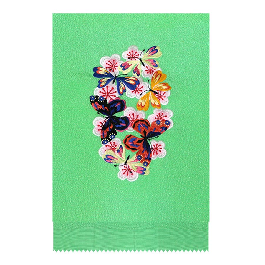 振袖用帯揚げ 蝶々の刺繍のカラフルな帯揚げ 帯揚[品番