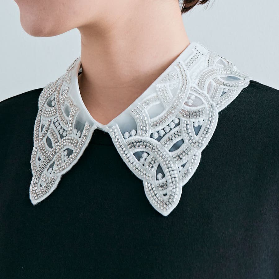 ビーズ刺繍シアー付け襟 3タイプ つけ襟[品番：IK000008000