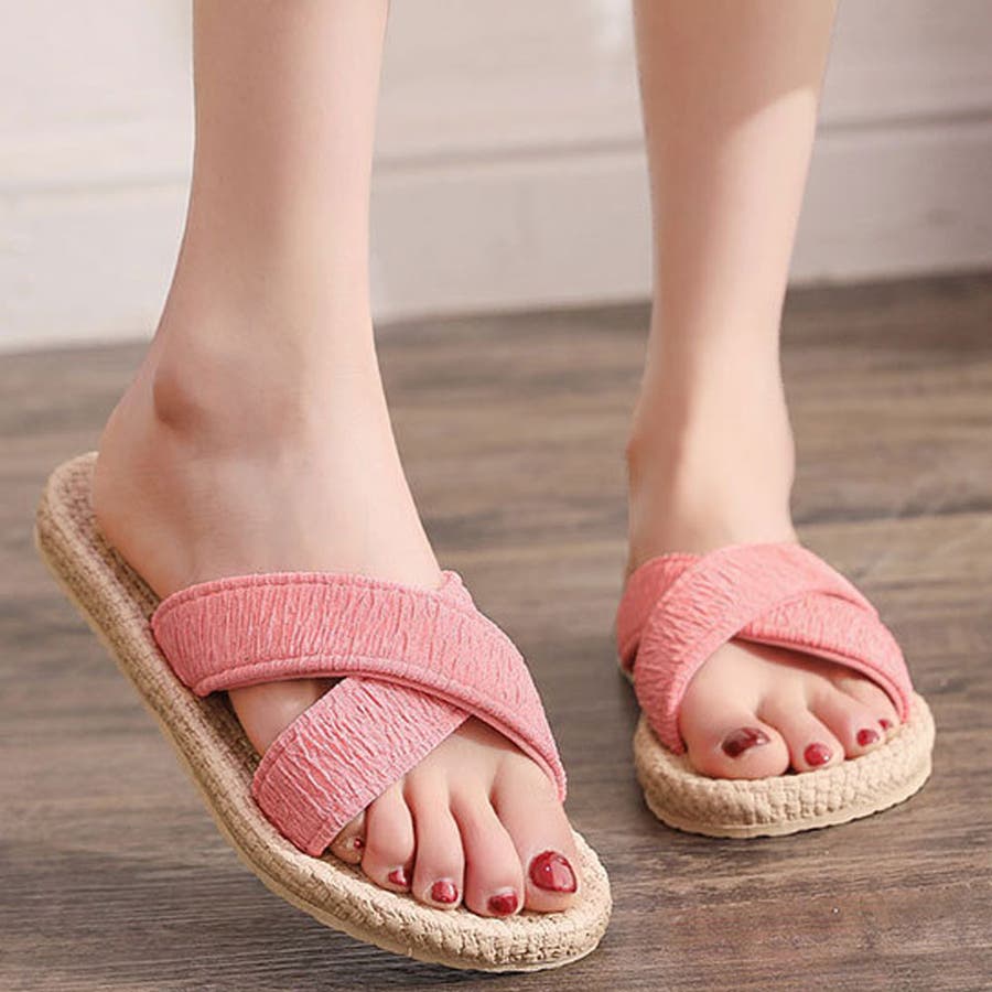 【50％OFF】 ジュート風ギャザークロスサンダル 5サイズ 靴[品番 靴