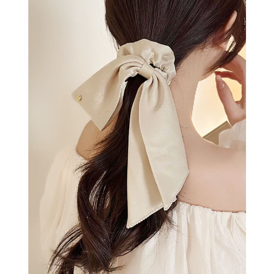 サテンビッグリボンシュシュ 小物 ヘアアクセサリー[品番