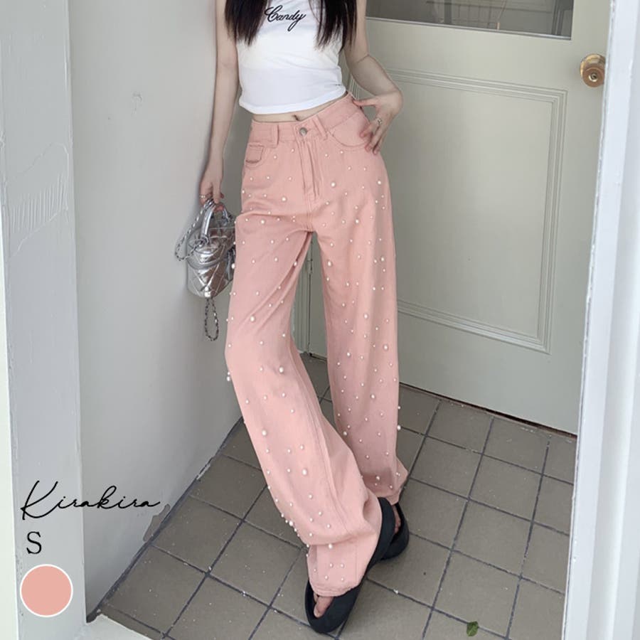 ストレートパールピンクデニム 1色 ボトムス[品番：IK000007734