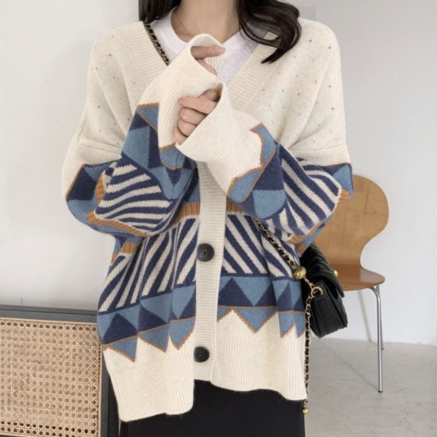楽天市場】幾何学柄 Vネック BIGニットカーディガン : SHOPLIST