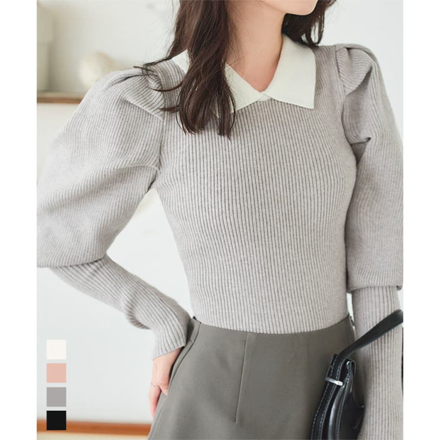 HER ボリュームスリーブニットトップス黒F