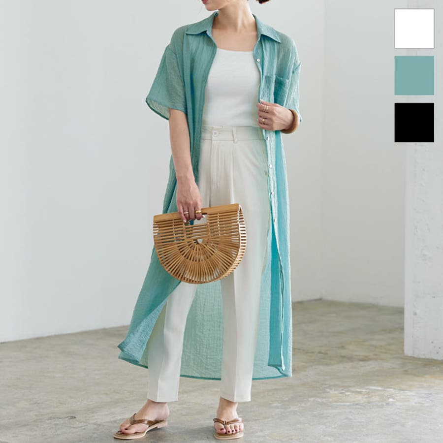 シワ加工シアーマキシシャツワンピース レディース ロング