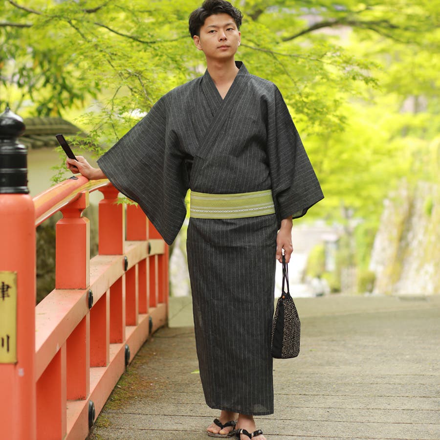 メンズ 男性 浴衣 単品 【Ｏ襷縞墨】[品番：TEIW0000208]｜京の