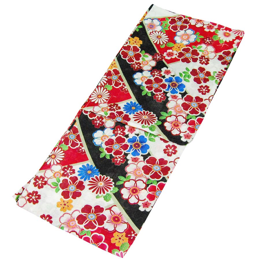レディース 浴衣 単品 綿麻（26） ブラック系 桜 菊[品番
