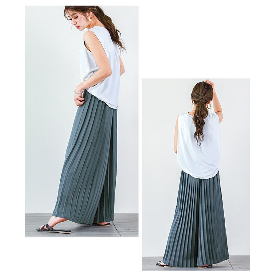楽天市場】〔カ〕 ポケット付き ワイドパンツ プリーツパンツ