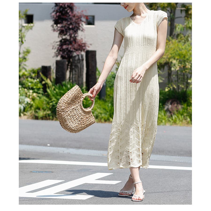 結婚式 パーティー透かし編み ワンピース[品番：LGMW0003815]｜La 