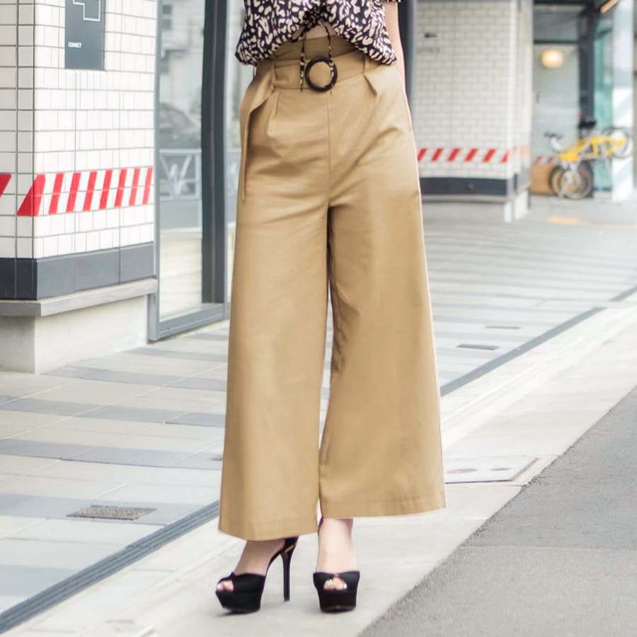 高評価なギフト 麻混ベルト付きハイウエストワイドパンツ[品番：LYLW0000070 パンツ