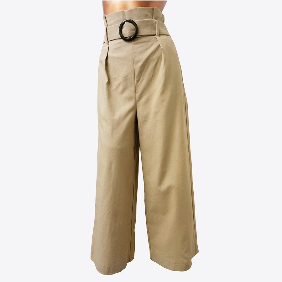 麻混ベルト付きハイウエストワイドパンツ[品番：LYLW0000070