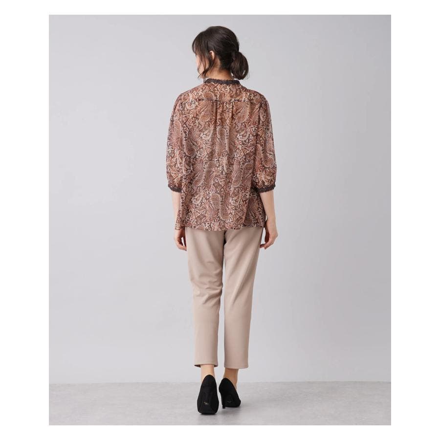 新品】定価41,800円 レリアン ペイズリーシアー7分袖ブラウス 茶 新品】定価41,800円 レリアン ペイズリーシアー7分袖ブラウス 茶