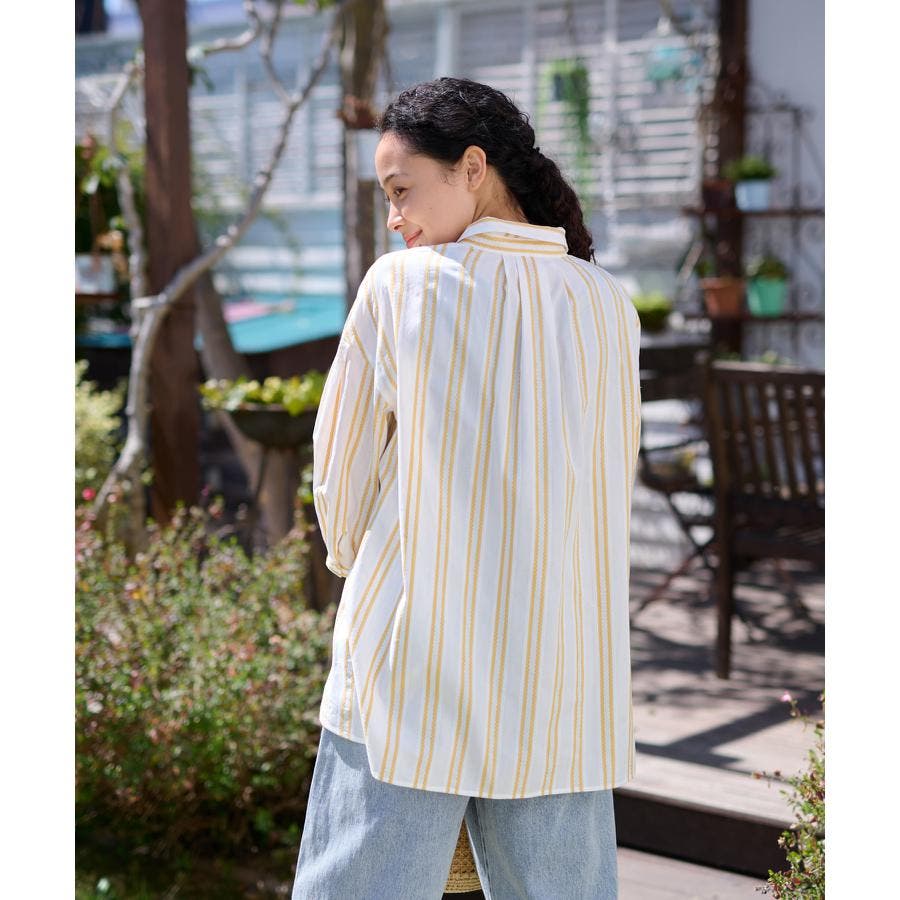 洗える チュニック丈のストライプシャツ[品番：LAVW0015476