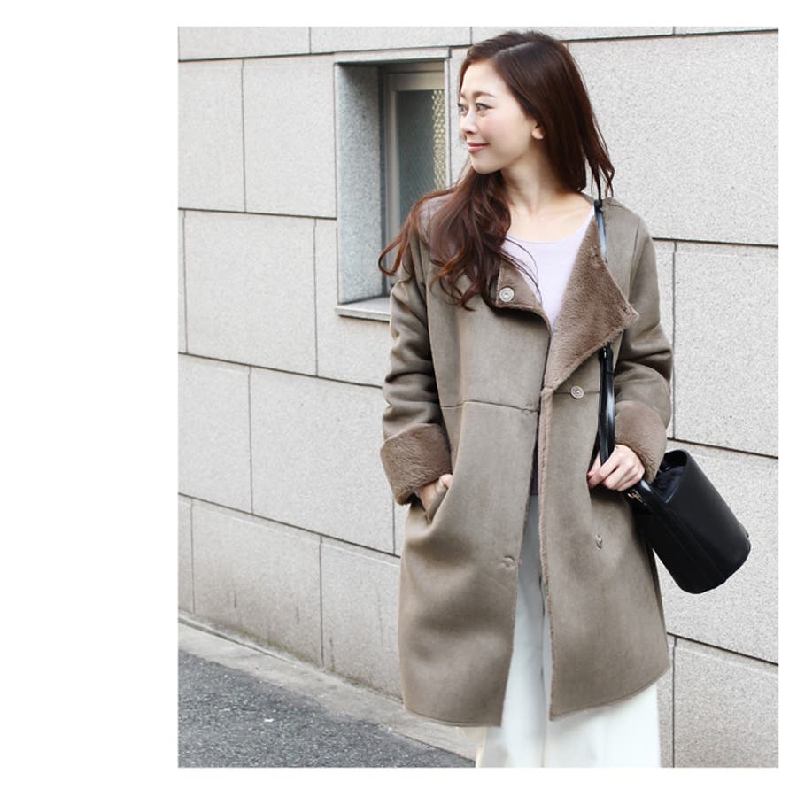 フェイクムートンノーカラーコート ボタンの付け替えで変化を[品番  