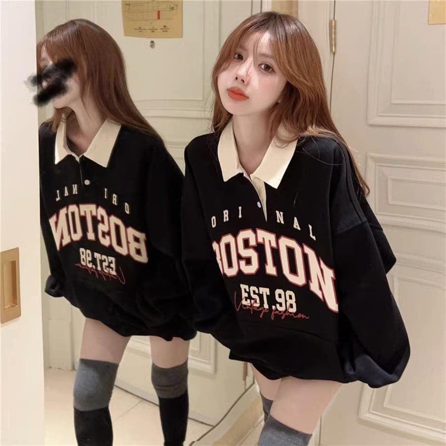 BOSTONロゴ ポロカラープルオーバー/カンガルーポケット[品番：LPSW0010085]｜LETee（レティー）｜レディース｜Shoplist