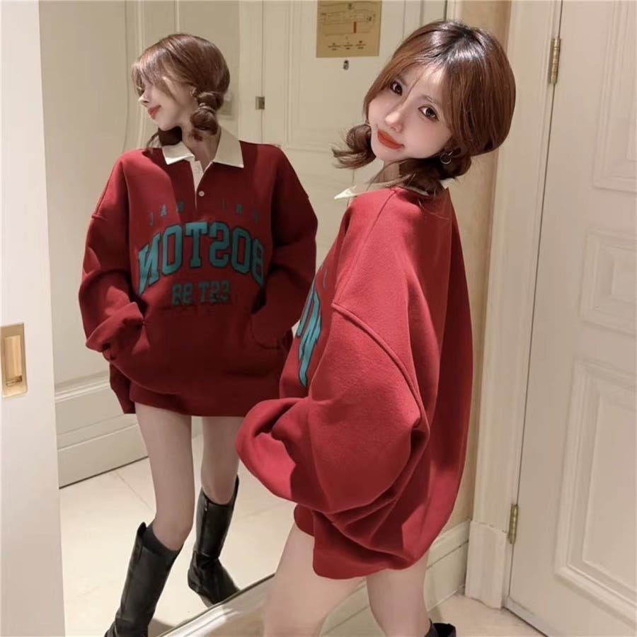 BOSTONロゴ ポロカラープルオーバー/カンガルーポケット[品番：LPSW0010085]｜LETee（レティー）｜レディース｜Shoplist