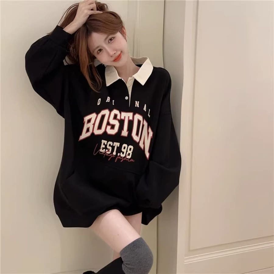 BOSTONロゴ ポロカラープルオーバー/カンガルーポケット[品番：LPSW0010085]｜LETee（レティー）｜レディース｜Shoplist