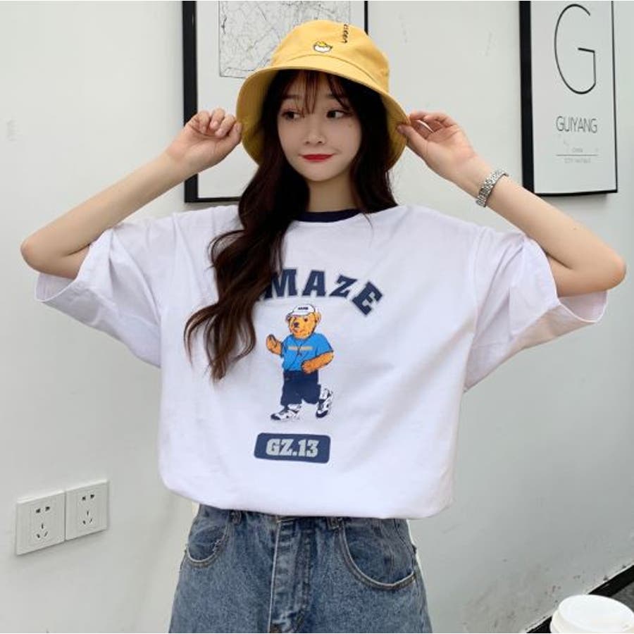 べアプリントビックシルエットTシャツ くまちゃん 韓国系[品番