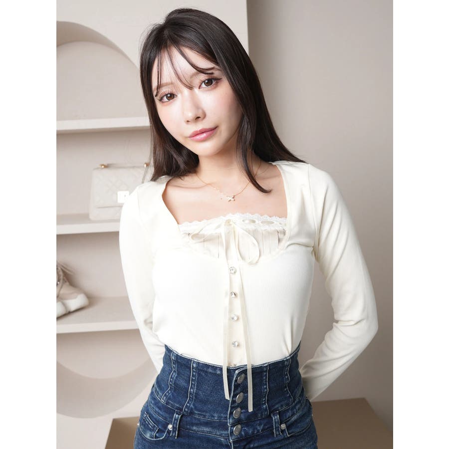リボンレースレイヤードトップス[品番：LINW0002485]｜LIPSERVICE（リップサービス ）のレディースファッション通販｜SHOPLIST（ショップリスト）
