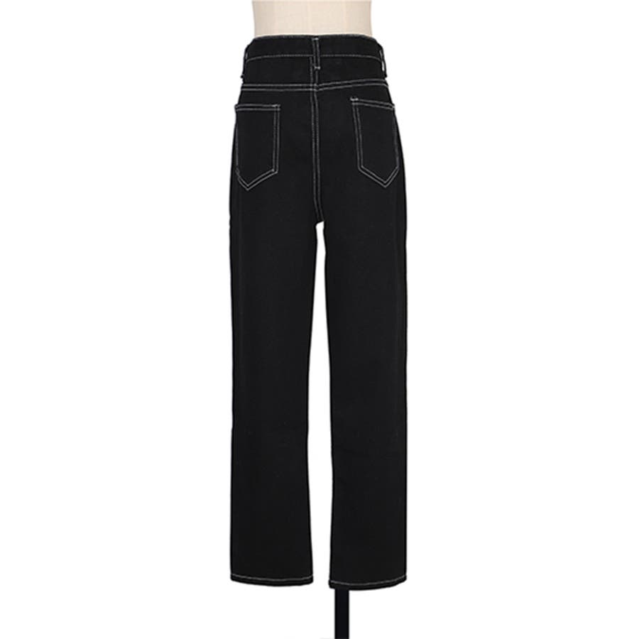 ブラックカラーストレートパンツ ボトムス ワイドパンツ[品番