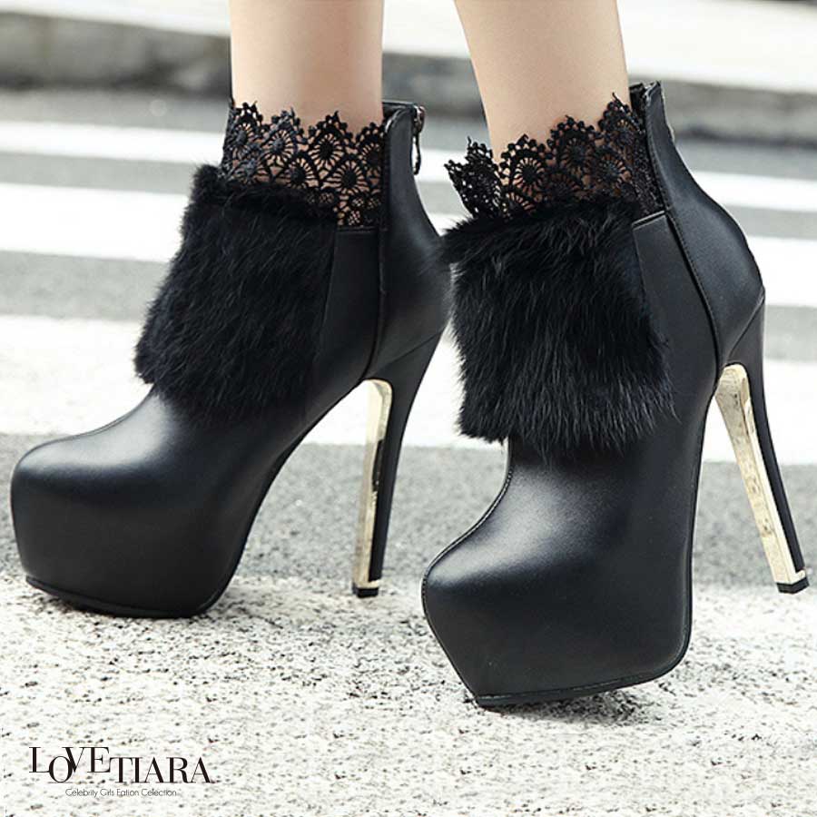 16冬新作 ふわふわファーとレースのショートブーツ ブーティー 品番 Lv Lovetiara ラブティアラ の レディースファッション通販 Shoplist ショップリスト