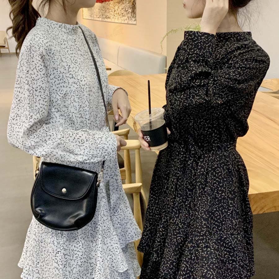 2019春新作 段々フリルシフォンギャザーワンピース（ワンピース ロング
