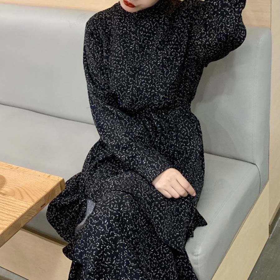 2019春新作 段々フリルシフォンギャザーワンピース（ワンピース ロング