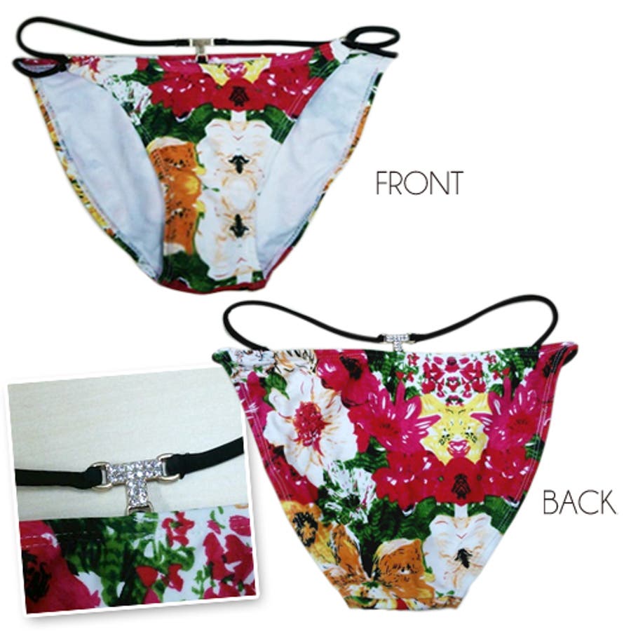 ダークトロピカルフラワーダブルアンダービキニ（2点セット/水着/三角