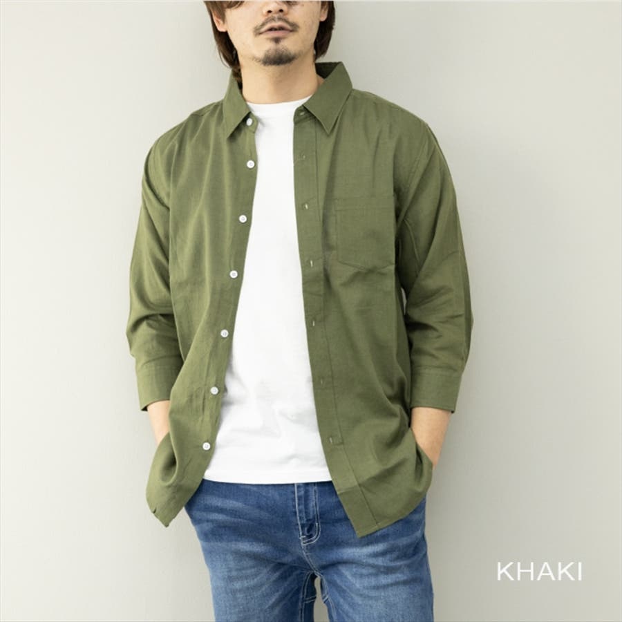 【カーキ】シャツ メンズ 7分袖[品番：LWSM0010005]｜ローコスの