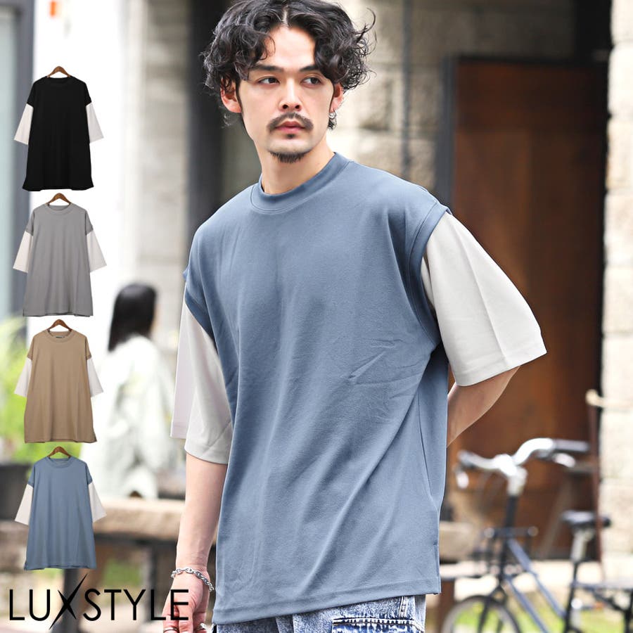 カットジョーゼットフェイクレイヤードTシャツ】メンズTシャツ