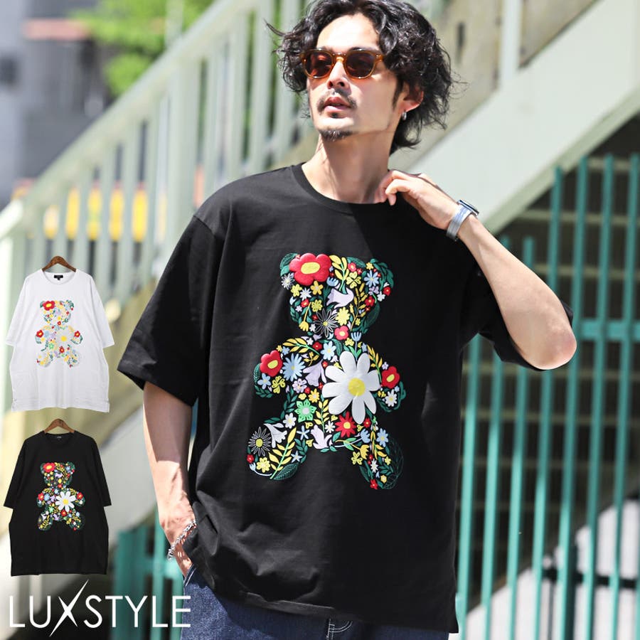 フラワーベアープリント半袖Tシャツ】メンズT 半袖Tシャツ カットソー
