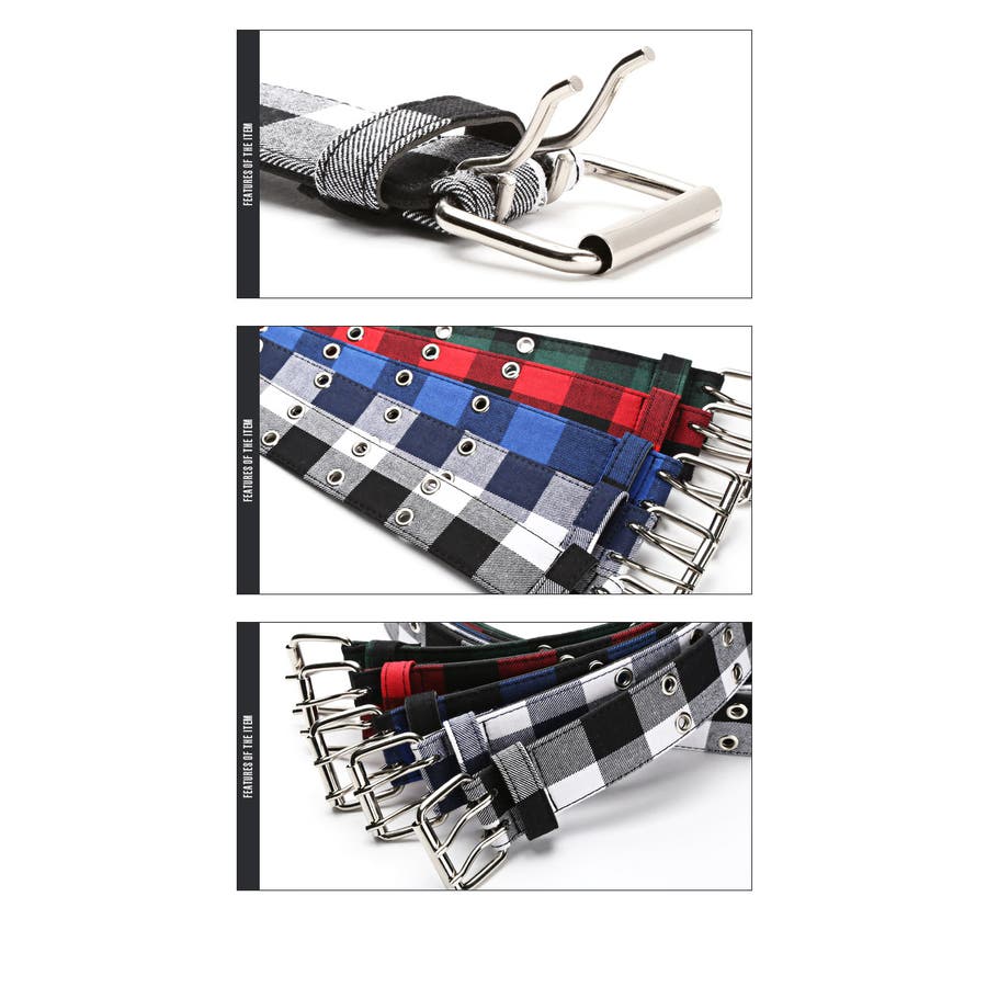 ベルト メンズチェック柄 ブロックチェック[品番：LU000004946