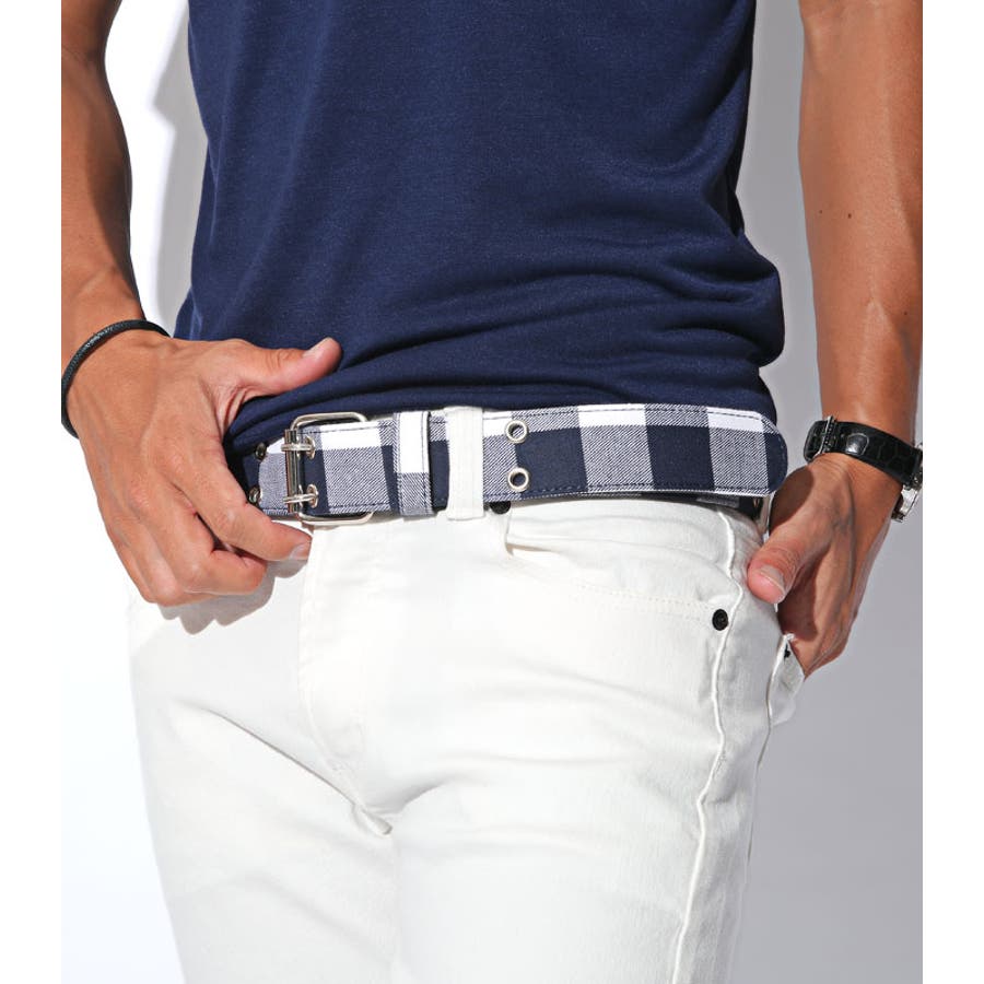 ベルト メンズチェック柄 ブロックチェック[品番：LU000004946