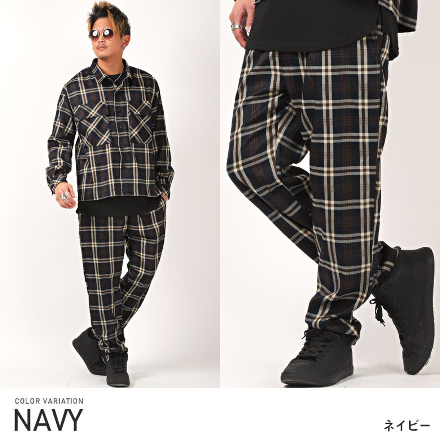 チェックパンツ メンズ テーパードパンツ[品番：LU000009368