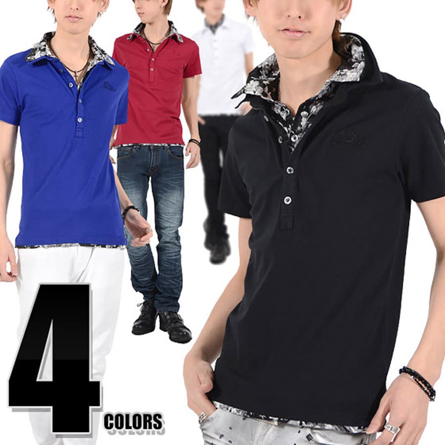 V系 メンズポロシャツカットソー半袖 V系ポロシャツ[品番