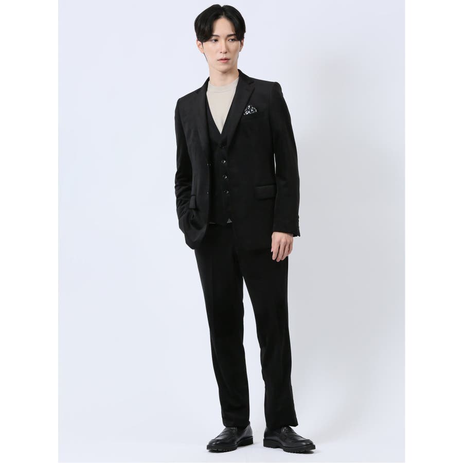 ベルベット調 スリムフィット 2ボタン3ピーススーツ カルゼ黒[品番：TKQJ0023995]｜TAKA-Q  MEN（タカキュー）のメンズファッション通販｜SHOPLIST（ショップリスト）
