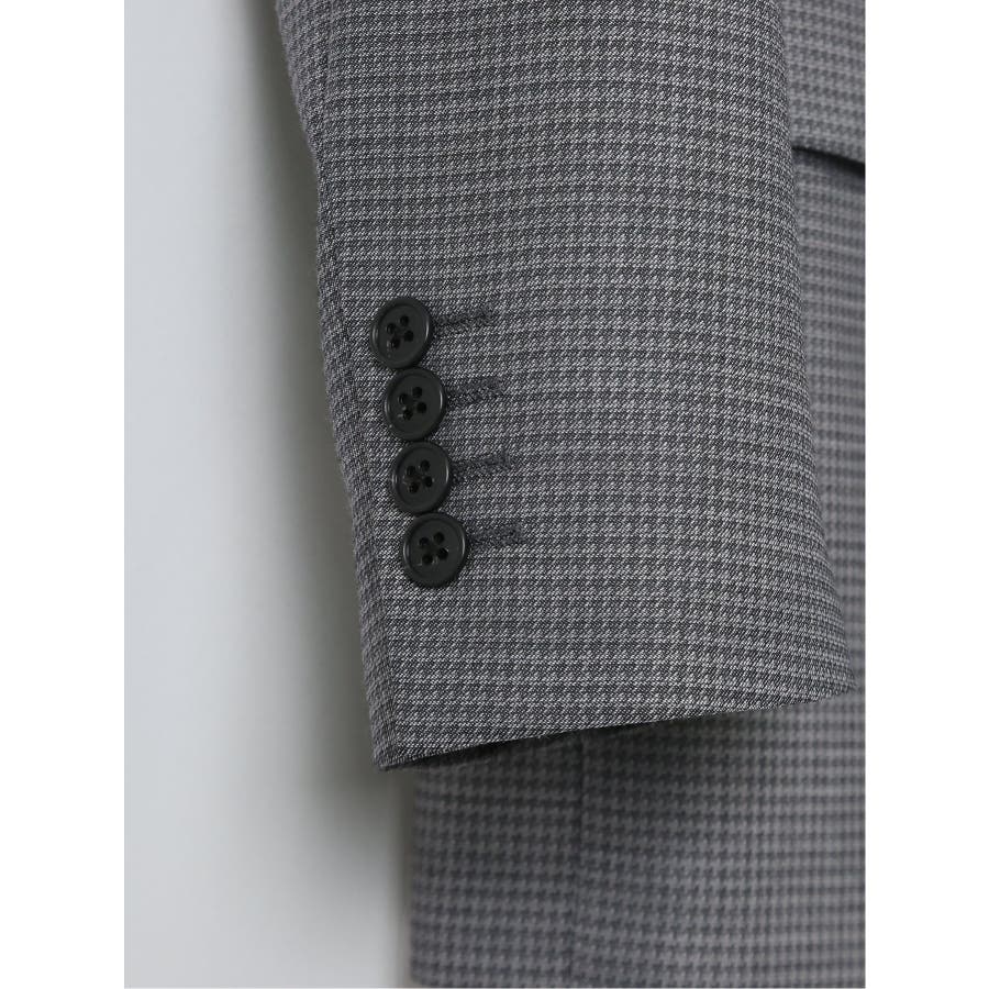 光沢ウール混 スリムフィット 2ボタン3ピーススーツ 千鳥グレー