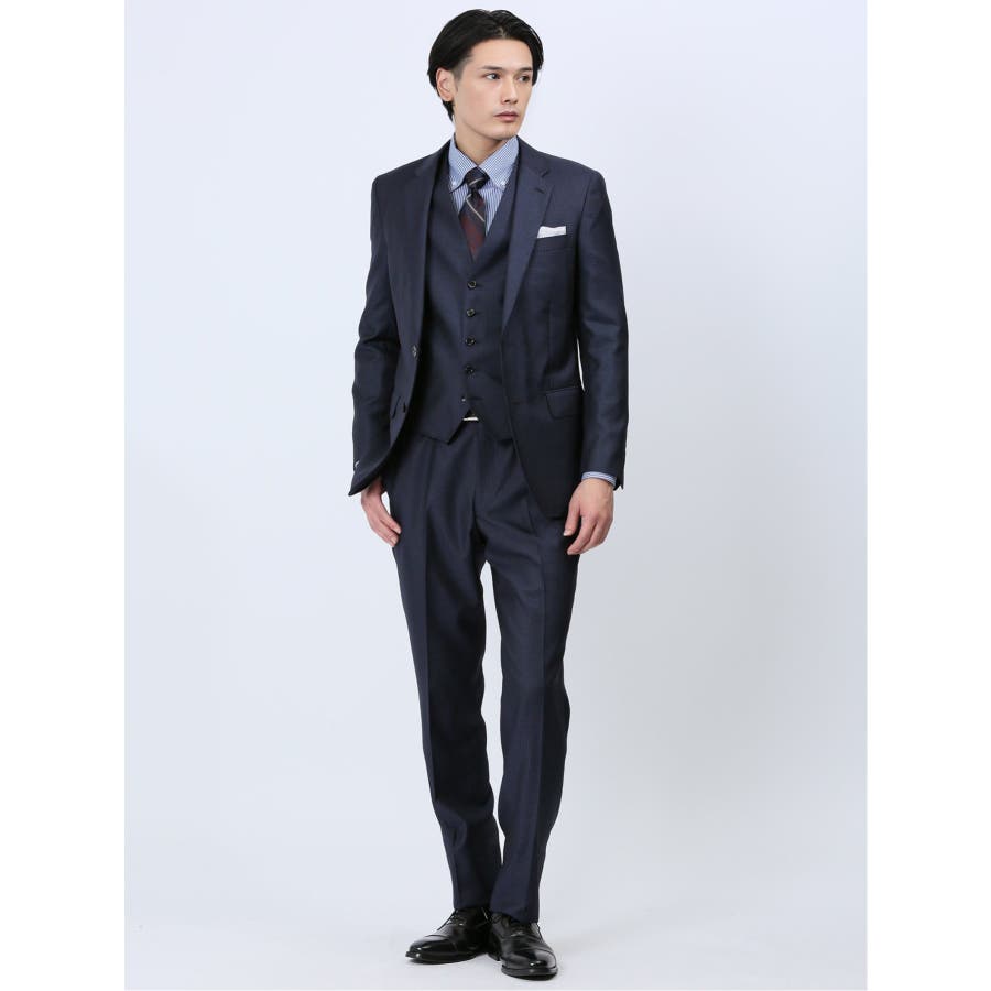 光沢ウール混 スリムフィット 2ボタン3ピーススーツ 千鳥紺[品番：TKQJ0021123]｜TAKA-Q  MEN（タカキュー）のメンズファッション通販｜SHOPLIST（ショップリスト）
