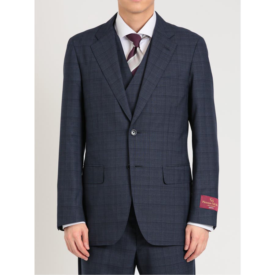 シルク混ウール レギュラーフィット 2ボタン3ピーススーツ チェック紺[品番：TKQJ0018206]｜TAKA-Q  MEN（タカキュー）のメンズファッション通販｜SHOPLIST（ショップリスト）
