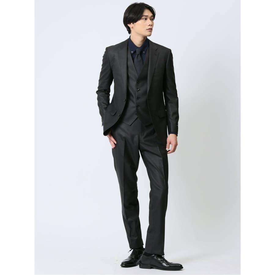 光沢ウール混 スリムフィット 2ボタン3ピーススーツ 千鳥黒[品番：TKQJ0023198]｜TAKA-Q  MEN（タカキュー）のメンズファッション通販｜SHOPLIST（ショップリスト）